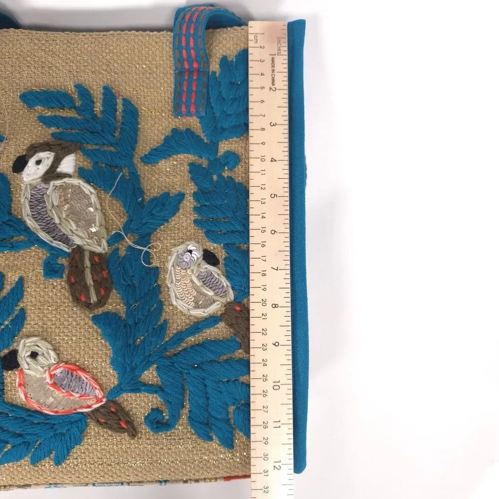 America & Beyond NEW Shoulderbag Tote Sequin Birds Embroidered DYED HAND TREATED